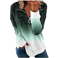 Women Long Sleeve Pullover Casual Quarter Zip Sweatshirts Fall Loose Lapel Tops Retro Trendy Outfit