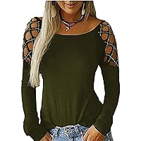 Andongnywell Women's Solid Color Casual Cold Shoulder Tops Long Sleeve Criss Cross Tunic Blouse Shirt