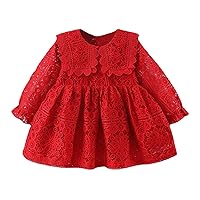 Toddler Kids Infant Baby Girls Long Ruffled Sleeve Solid Patchwork Lace Princess Dress Outfits for Girls 5 Years