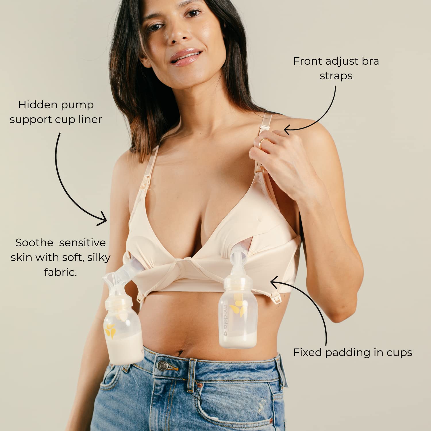 Simple Wishes Pumping and Nursing Bra in One with Fixed Padding - Patented Supermom T-Shirt - Pumping Bra Hands Free