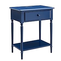 Leick Home 20022-NV Coastal Nightstand Side Table One Drawer Traditional USB-C Fast Charging Station, A/C and USB Charging Port Integrated Durable Solid Wood Living Room, Bedroom, Office, Navy Blue
