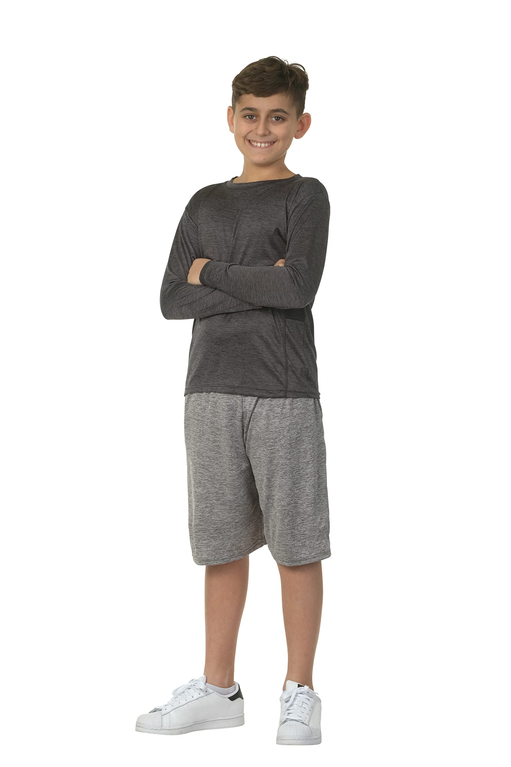 4 Pack: Youth Dry-Fit Moisture Wicking Active Athletic Performance Long-Sleeve T-Shirt Boys & Girls