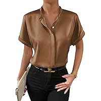 Maysoar Satin Blouses for Women Button Down Silk Shirts Batwing Sleeve Top Elegant Summer Office Work Shirt