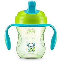 Chicco 7oz. Semi-Soft Trainer with Bite-Resistant Spout and Spill-Free Lid | Removable, Non-Slip Handles | Top-Rack Dishwasher Safe | Easy to Hold Ergonomic Indents | Green| 6+ Months
