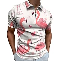 Flamingo Mens Polo Shirts Quick Dry Short Sleeve Zippered Workout T Shirt Tee Top