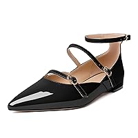 Women's Ballet Flat Shoes Ankle Strap Mary Jane Flats Pointed Toe Ballerina Walking Flats Cute Casual Low Comfort Soft Dress Shoes