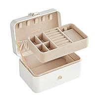 SONGMICS Jewellery Box, 2-Layer Jewellery Storage, 11 x 16 x 8 cm Travel Jewellery Box, Portable Jewellery Case, Small, Spacious, for Larger Accessories, Gift Idea, Cloud White JBC166W01