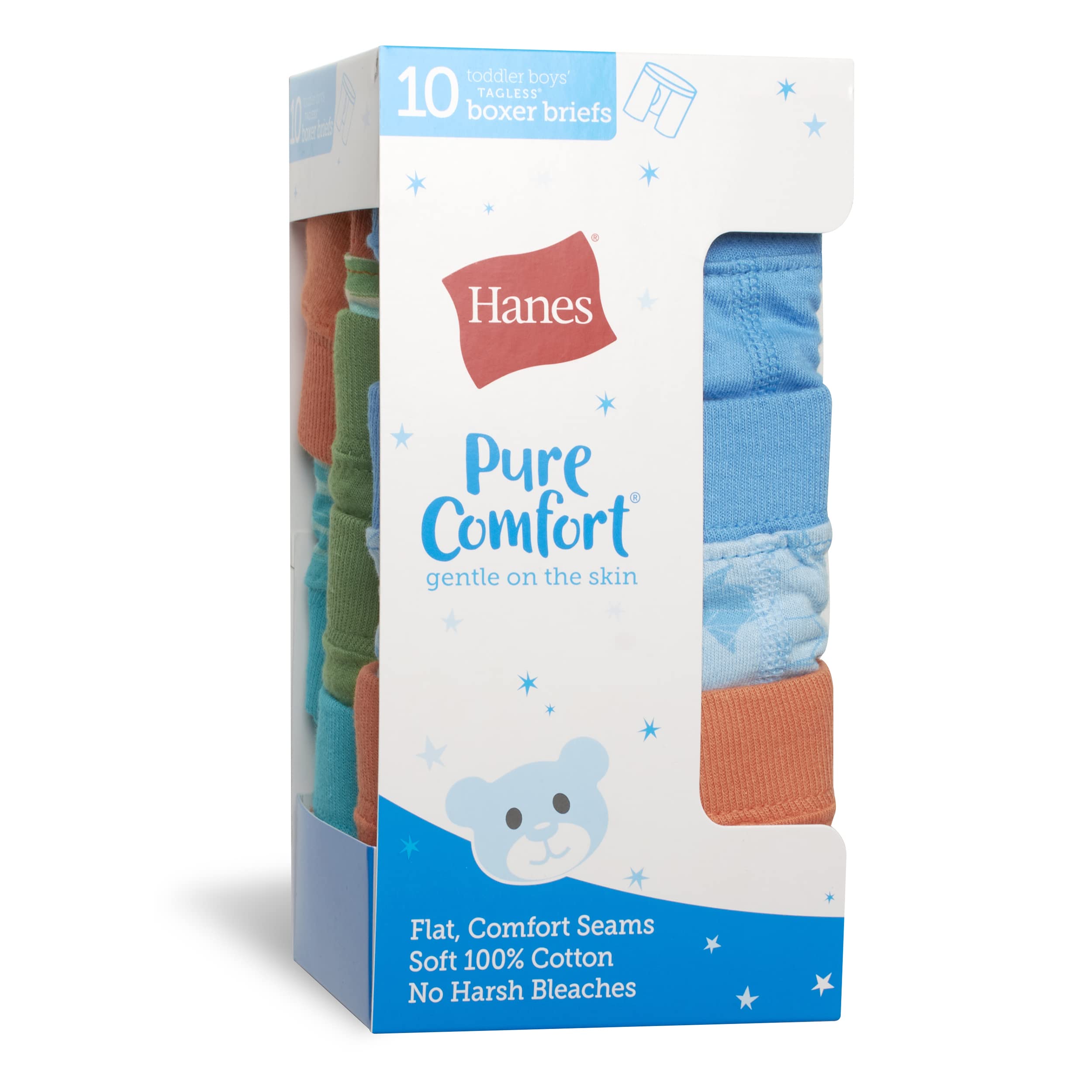 Hanes Toddler Boys' Underwear, Pure Comfort 100% Cotton Boxer Briefs & Briefs Available, 10-Pack