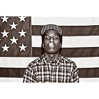 Buyartforless ASAP Mob Rocky with Flag 36x24 Music Art Print Poster Rakim Mayers Smoking Plaid Shirt Rap Hip Hop, Black, White, Gray, (TS BG18473)