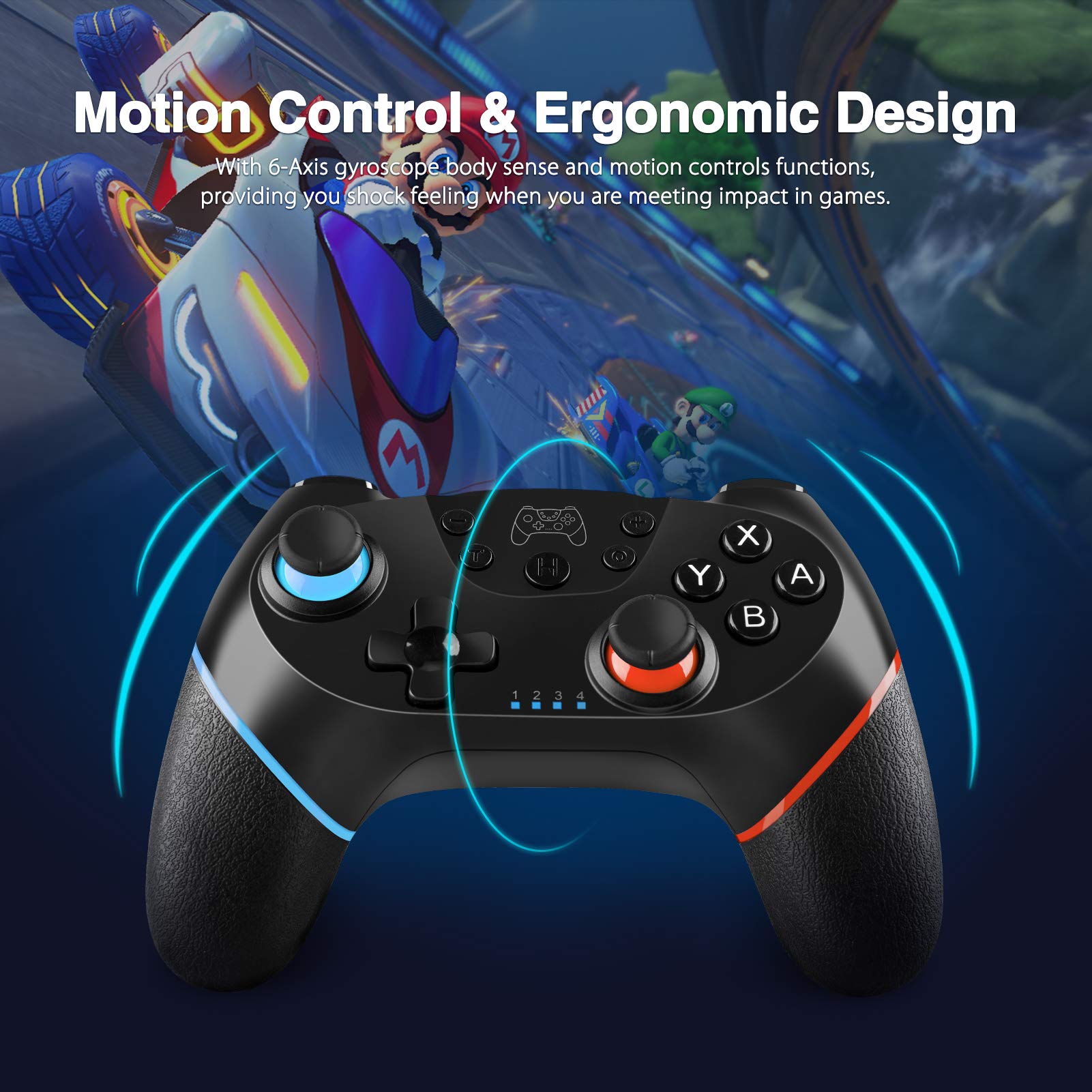 Wireless Pro Controller Compatible with Switch, YCCTEAM Remote Gamepad Pro Controller with Gyro Axis, Turbo and Adjustable Dual Shock