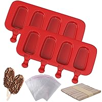 2 Pack Popsicles Molds, Homemade Cake Pop Molds Cakesicle Molds Silicone Popcical Molds, 4 Cavities Ice Pop Cream Molds Maker with 50 Wooden Sticks & 50 Popsicle Bags for DIY Popsicles