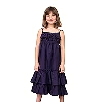 Girl Long Ruffle Tiered Maxi Sun Dress - Adjustable Strap Elastic Waist Band Linen Dress