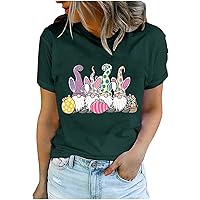 Happy Easter Shirts for Women Bunny Ears Gnomes Shirt Funny Easter Day Shirt Summer Short Sleeve Crewneck Tee Tops