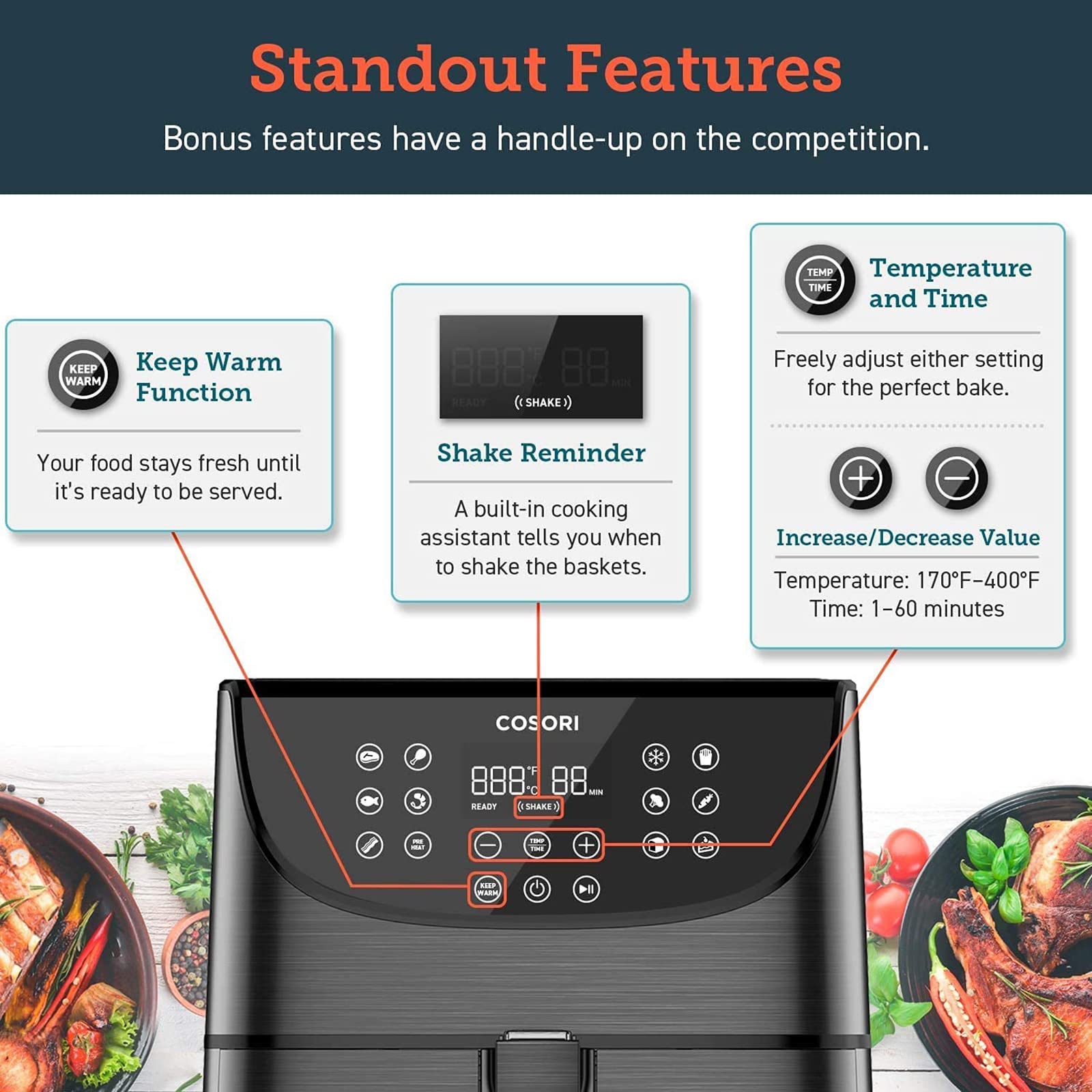 COSORI Pro Air Fryer Oven Combo, 5.8QT Max Xl Large Cooker with 100 Recipes, One-Touch Screen with 11 Presets and Shake Reminder, Nonstick and Dishwasher-Safe Detachable Square Basket, Black