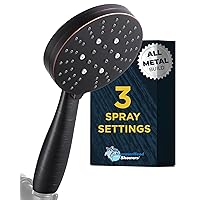 HammerHead Showers® ALL METAL 3-Spray Hand Held Shower Head, Oil Rubbed Bronze | Select from Wide, Massage, and Mist Sprays | 2.5 GPM High Flow Handheld Showerhead | Made from 304 Stainless Steel