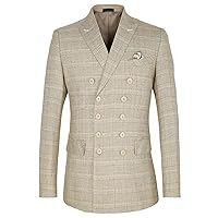 Men's Houndstooth Peak Lapel Blazer Double Breasted Buttons Business Casual Office Coat