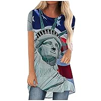 Womens Long Tunics or Tops to Wear with Leggings American Flag Shirt 4th of July Patriotic Tee Short Sleeve Blouse