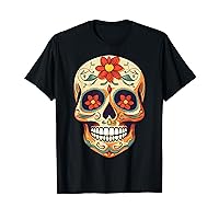 Sugar Skull Dia De Los Muertos Halloween Flowers Funny T-Shirt