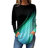 Long Sleeve Shirts for Women,Womens 3D Printed Round Neck Tunic Tops Oversized Medium Long Pullover Loose Fit Blouse