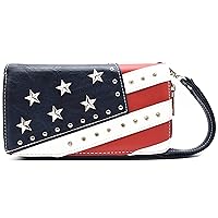 American Flag Stars and Stripes Studs Cross Body Handbag Concealed Carry Purse Women Single Shoulder Bag