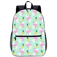 Tropical Flamingo Pineapple and Palm Leaves Laptop Backpack for Men Women 17 Inch Travel Daypack Lightweight Shoulder Bag