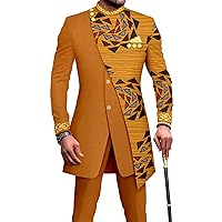 African Suits for Men Embroidery Print Blazer and Pants Set Business Suit Party Wedding Evening