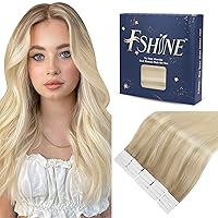Fshine Invisible Skin Weft Tape Hair Extensions 50 Gram Tape in Hair Extensions Skin Weft Invisible Remy Human Hair Extensions Tape in Silky Straight Thick Ends 20 Pcs