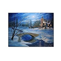 Posters Winter Scene Wall Art Snowy Victorian House Oil Painting Carriage Wall Art Decoration Canvas Art Poster And Wall Art Picture Print Modern Family Bedroom Decor 20x26inch(51x66cm) Frame-style