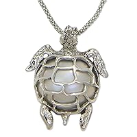 NOVICA Handmade Cultured Freshwater Pearl Pendant Necklace White Mabe Turtle Nncklace .925 Sterling Silver Indonesia Animal Themed Birthstone 'Turtle in Moonlight'