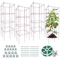 Tomato Cage, 4 Pack Plant Support Cage Square Folding Tomato Cages Garden Plant Support Stake Tower with Clips and Ties, Garden Trellis Plant Cage for Vertical Climbing Plants (Red)
