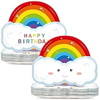 50PCS Rainbow Birthday Party Plates Rainbow Paper Plates Colorful Cute Cloud Rainbow Party Decorations Favors for Boys Girls Birthday Tableware