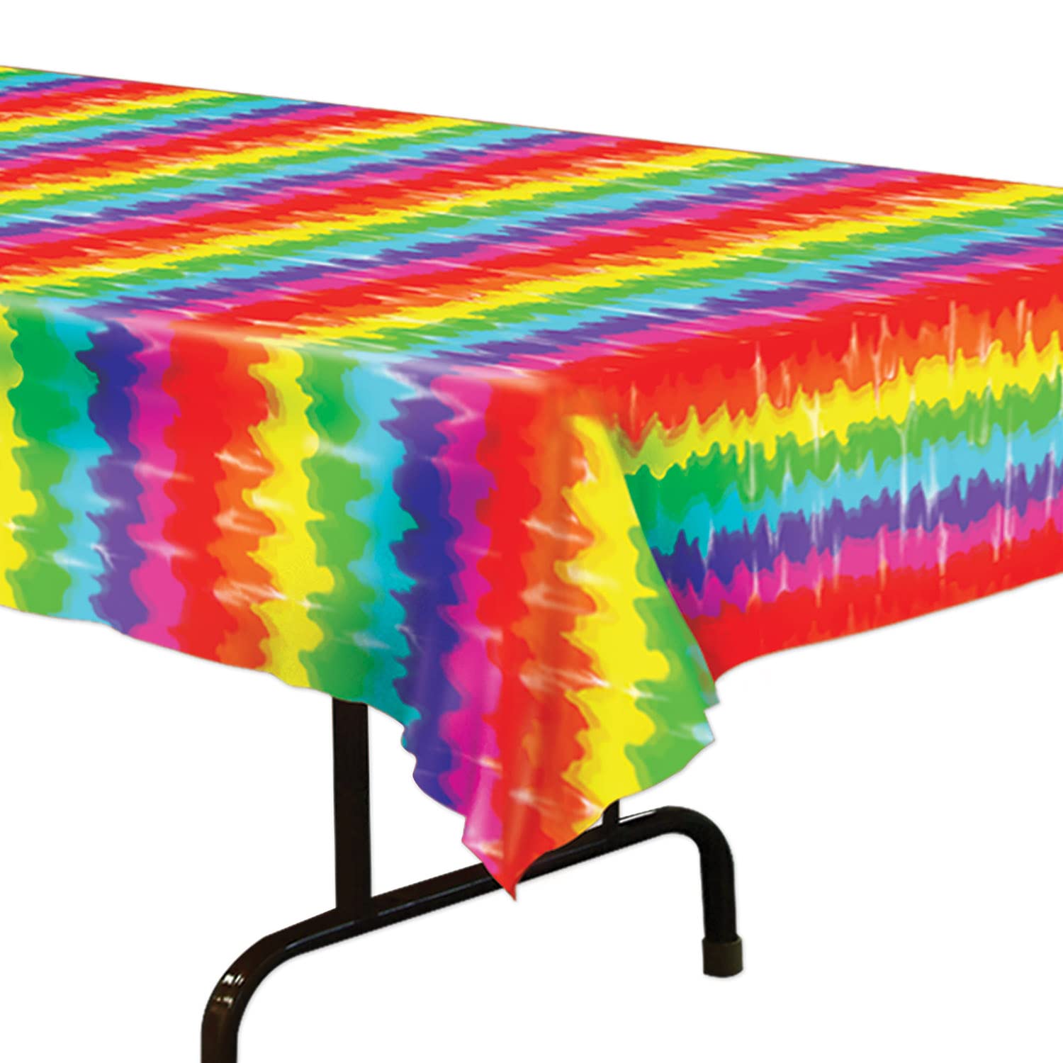 Beistle Tie-Dyed Tablecover, 54” x 108” – Plastic Table Cloth, Rectangular Tablecloth, Table Covers for Party, Tie Dye Table Cloth, Rainbow Table Cloths for Parties, Tie Dye Party Supplies