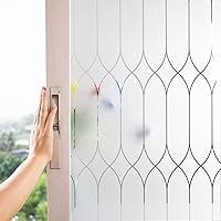 Privacy Window Film Decoration, Heat Control Window Tint for Home, Static Cling Glass Door Coverings Window Sticker Removable Non-Adhesive UV Blocking, Frosted Film w/Clear Morocco Lines, 17.7