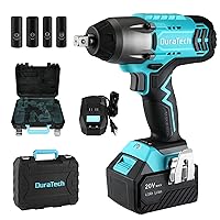 DURATECH Cordless Impact Wrench, 20V Impact Gun, 1/2'' Drive, 330 Ft/lbs Max Torque, with 4 Impact Sockets, 4.0Ah Large Capacity Battery and Fast Charger Included, Great Gifts