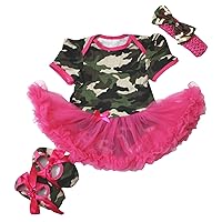 Petitebella Camouflage Hot Pink Bodysuit with Shoes Baby Dress Girl Cloth Nb-18m