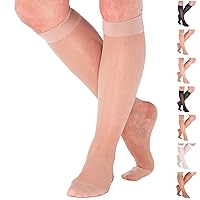Made in USA - Travel Compression Socks for Women 15-20mmHg - Sheer Graduated Compression Knee High for Airplane, Flight, Travel Circulation - Nude, Large - ATRAVEL101NU3