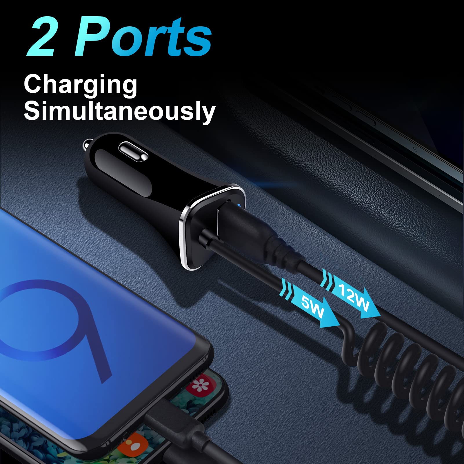 Android Type C Fast Car Charger for Samsung Galaxy S23 A14 A54 Z Fold 5 4 Z Flip 5 4 S22 A53 A13 A03s A32 A52 S21 FE S20,3.4A Fast Car Charging Cigarette Lighter Adapter with 3ft USB C Coiled Cable