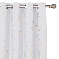 Deconovo White Blackout Curtains 84 inches Long - Gold Wave Foil Print Grommet Drapes, Room Darkening Curtain, Window Panels for Living Room (52W x 84L Inch, Set of 2, Greyish White)