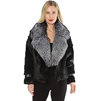 Women Real Rabbit Fur Coat with Genuine Fox Raccoon Fur Collar Leopard