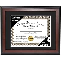 11x14-inch Mahogany Diploma Frame with Black Mat to Hold 8.5” x 11” Graduation Certificate Documents with Installed Wall Hanger