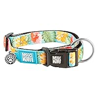 Max & Molly Hibiscus Floral Teal Dog Collar with Safety QR Code Dog Tag - Soft, Adjustable, & Waterproof Collar, Cute Summer Tropical Themed Designs for Both Girl and Boy Dogs & Puppies, Small