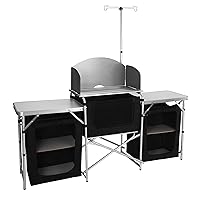 Camping Kitchen Table - Aluminum Folding Cooking Table, Portable Camp Kitchen Table with Storage Cupboards, Windscreen, Outdoor Camping Gear
