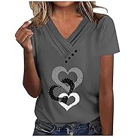 Amazon Clearance Warehouse Deals Ladies Tops Fashion Summer Blouses Heart Printing V Neck Shirts Cute Top Casual Comfy T-Shirt For Mother'S Day Tops