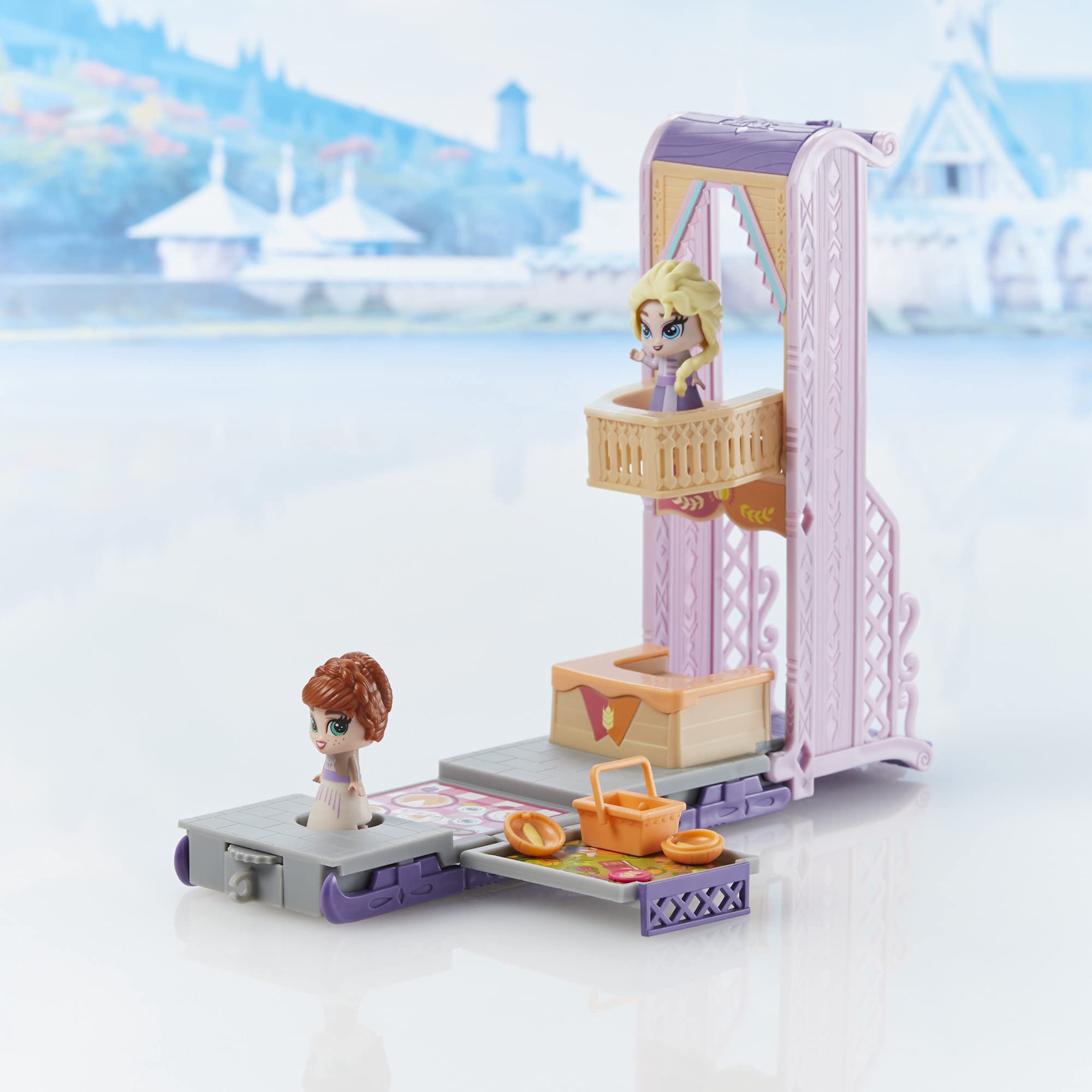 Disney Frozen Hasbro 2 Twirlabouts Picnic Playset Sled-to-Castle with Elsa and Anna Dolls and Accessories, Toys for Kids Ages 3 and Up