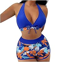 Two Piece Swimsuit for Women 2024 Fashion High Waisted Bikini Set Sexy Push up Halter Floral Print Bathing Suits