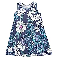 Daisy Paisley Blue Girls Dress Kids Toddler Casual Dresses Summer Dresses 2T
