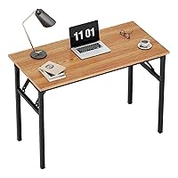 Need Small Computer Desk 31.5 inches Folding Table No Assembly Sturdy Small Writing Desk Folding Desk for Small Spaces, Teak Color Desktop and Black Steel Frame