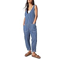 Pink Queen Denim Jumpsuits for Women 2024 Casual Loose Sleeveless Overalls High Waist Baggy Jeans Pants Jumpers with Pockets