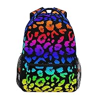 ALAZA Rainbow Leopard Cheetah Print Animal Backpack Purse with Multiple Pockets Name Card Personalized Travel Laptop School Book Bag, Size S/16 inch