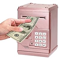 Cartoon Electronic ATM Password Piggy Bank Cash Coin Can Auto Scroll Paper Money Saving Box Gift for Kids (Rose Gold)